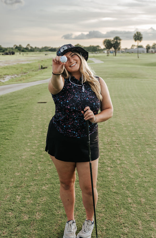 Womens Black Paint Splatter Polo