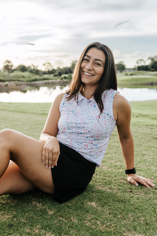 Womens White Paint Splatter Polo
