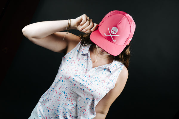 Womens White Paint Splatter Polo