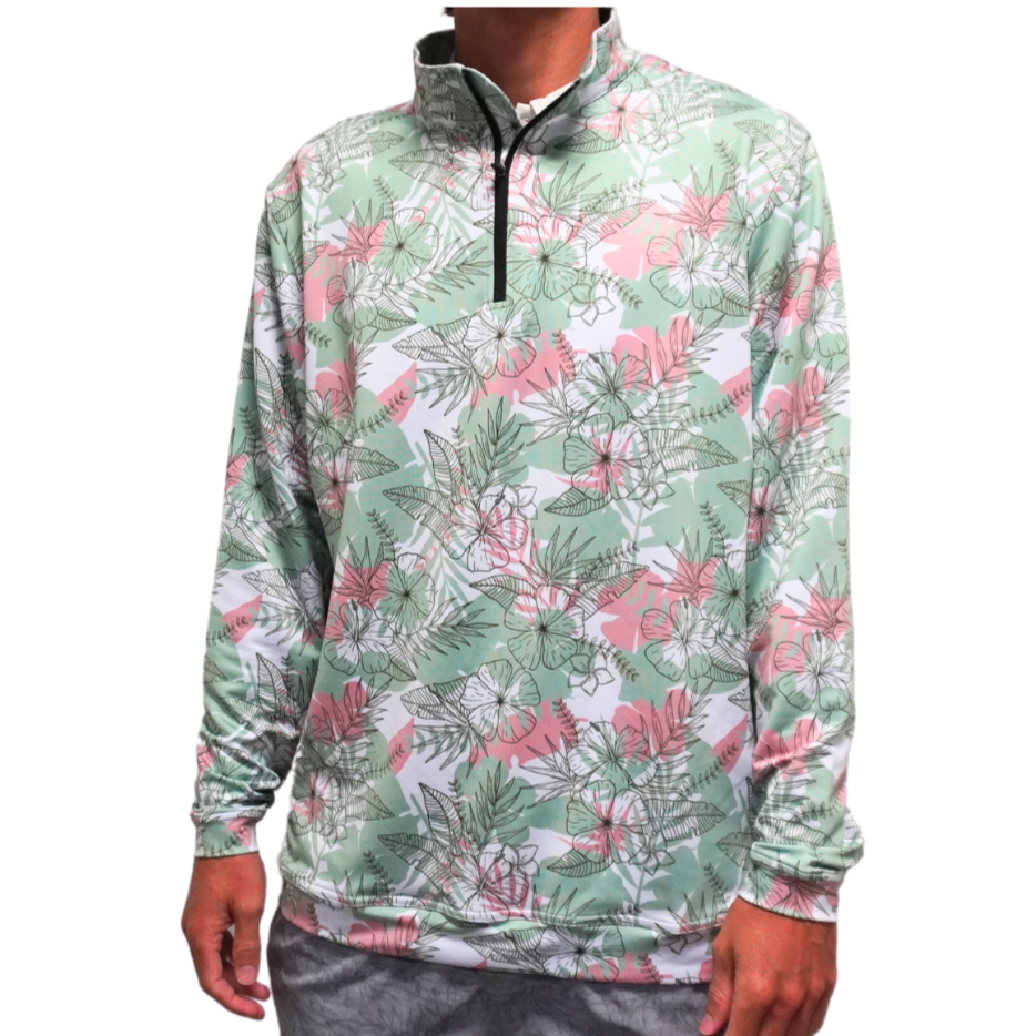 Green Floral Quarter Zip