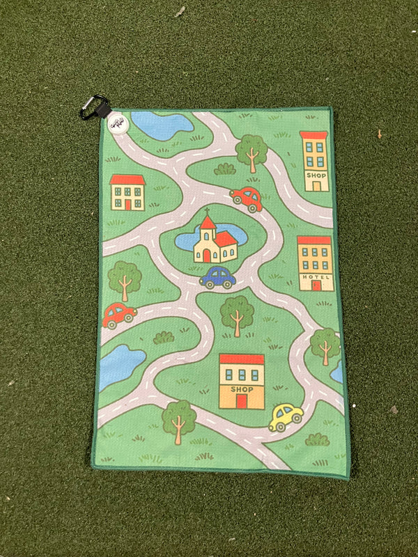 Nostalgic Kids Car Map Golf Towel