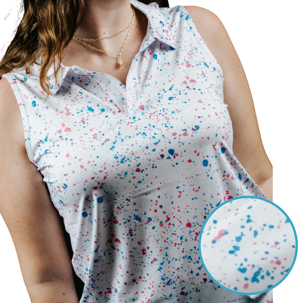 Womens White Paint Splatter Polo